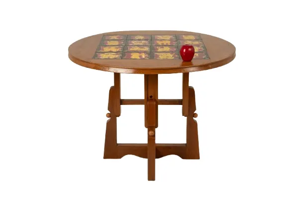 Guillerme And Chambron. Oak And Ceramic Pedestal Table. 1970s 80s photo for sale