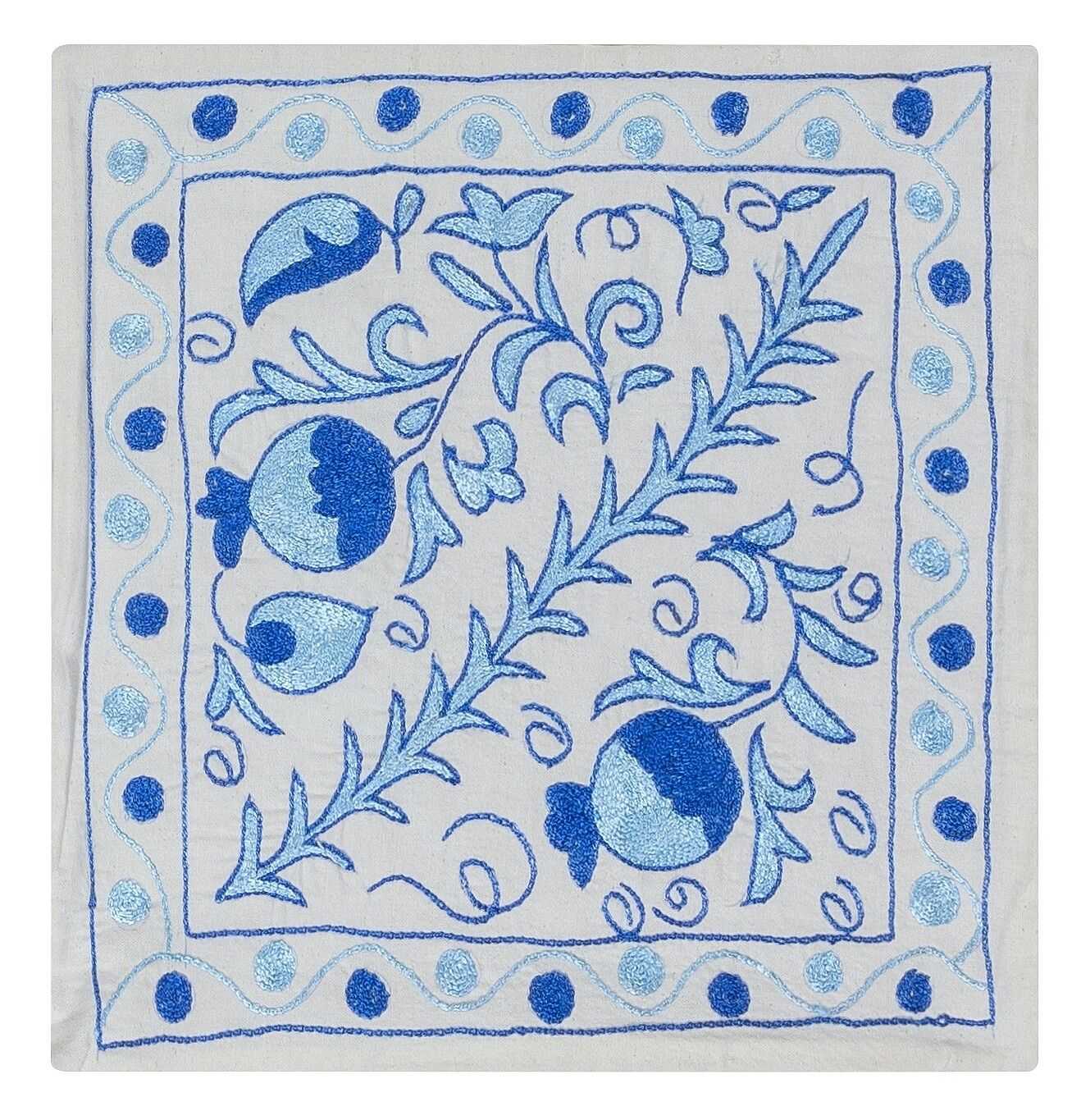 Housse de coussin suzani en soie brodée à la main, nouvelle production ouzbèke. 18" x 18"