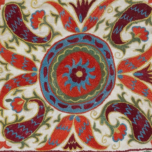 17" x 18" Handgeborduurd kussenhoes van zijde en katoen. Uzbeks sierkussenhoes photo furniture