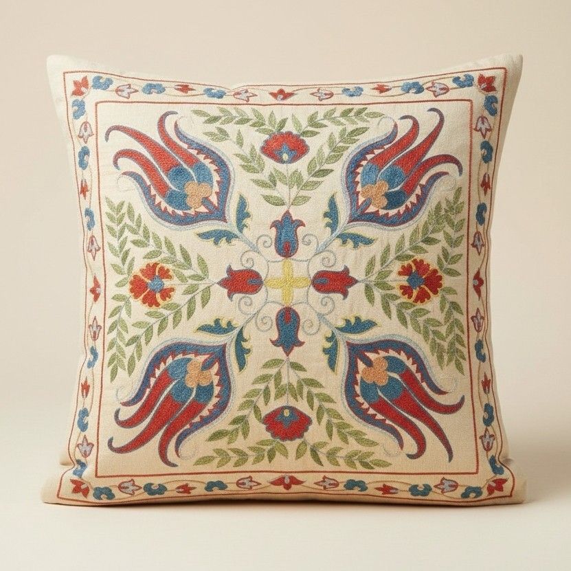 50 x 50 cm, housse de coussin 100 % soie. Taie d'oreiller brodée. Coussin dentelle traditionnel