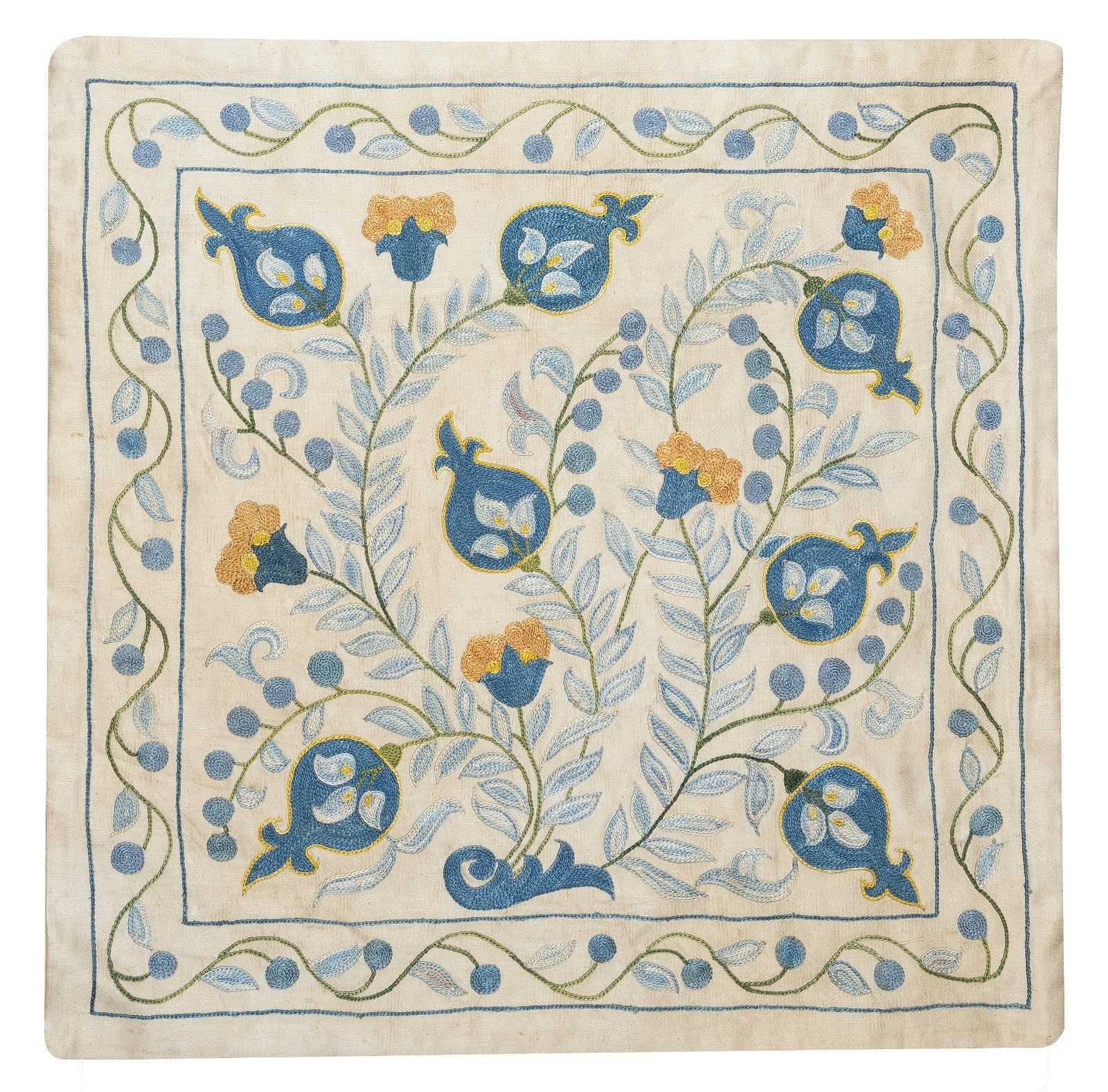 20"X20" All Silk Embroidered Cushion Cover. Handmade Pillowcase. New Toss Pillow photo furniture