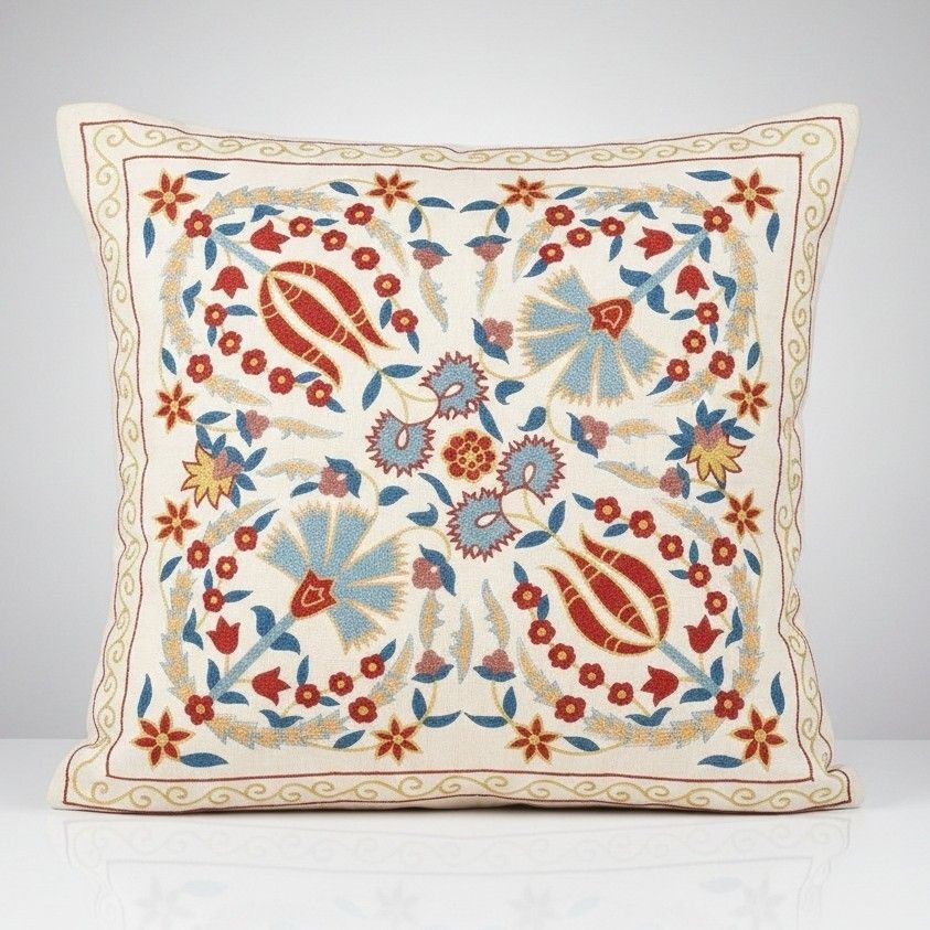 20"×20" 100% Zijden Geborduurde Kussenhoes. Nieuw Sierkussen. Modern Kant Kussen