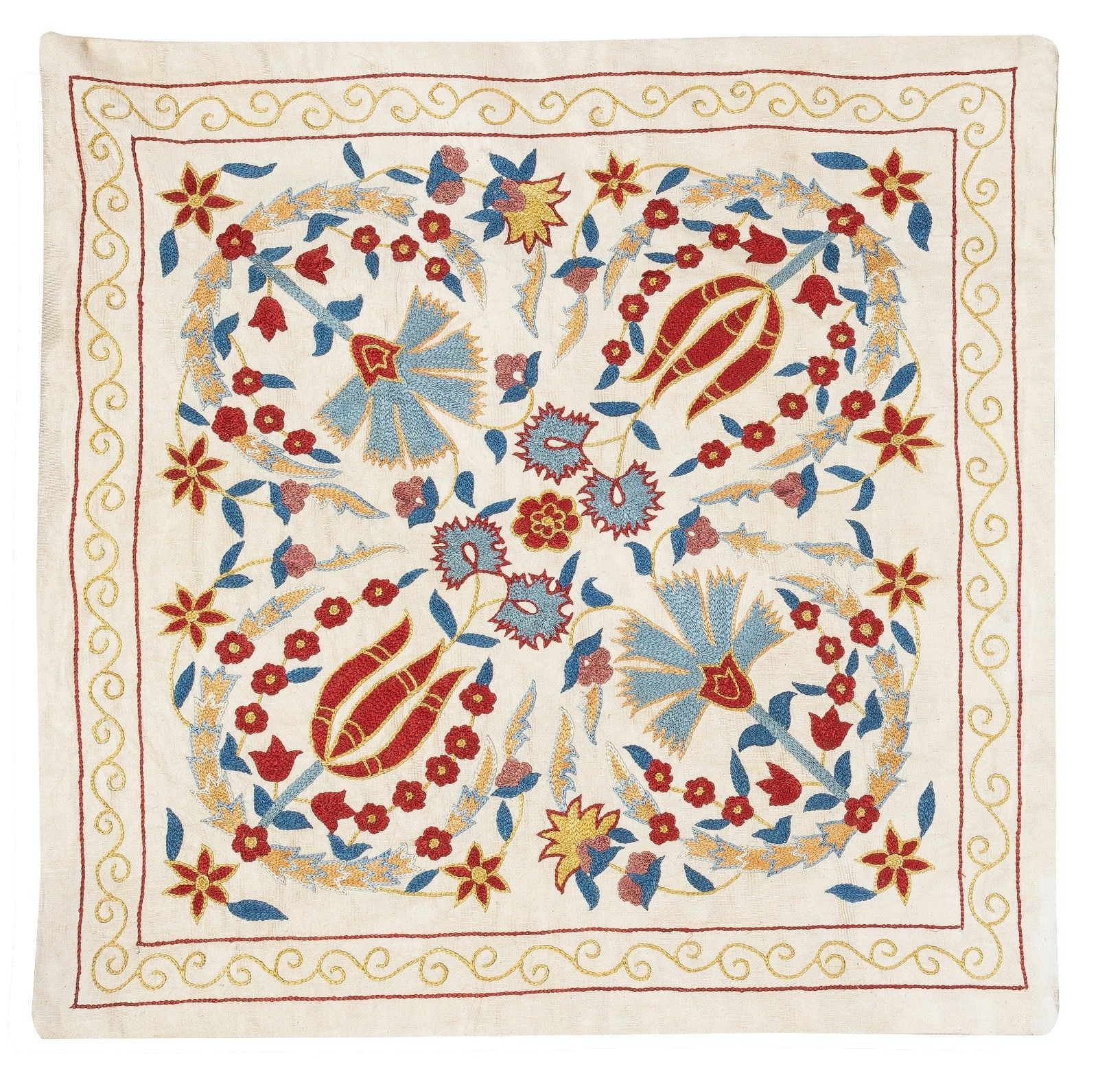 Housse de coussin brodée 100 % soie 20" x 20". Coussin décoratif neuf. Coussin dentelle moderne photo furniture