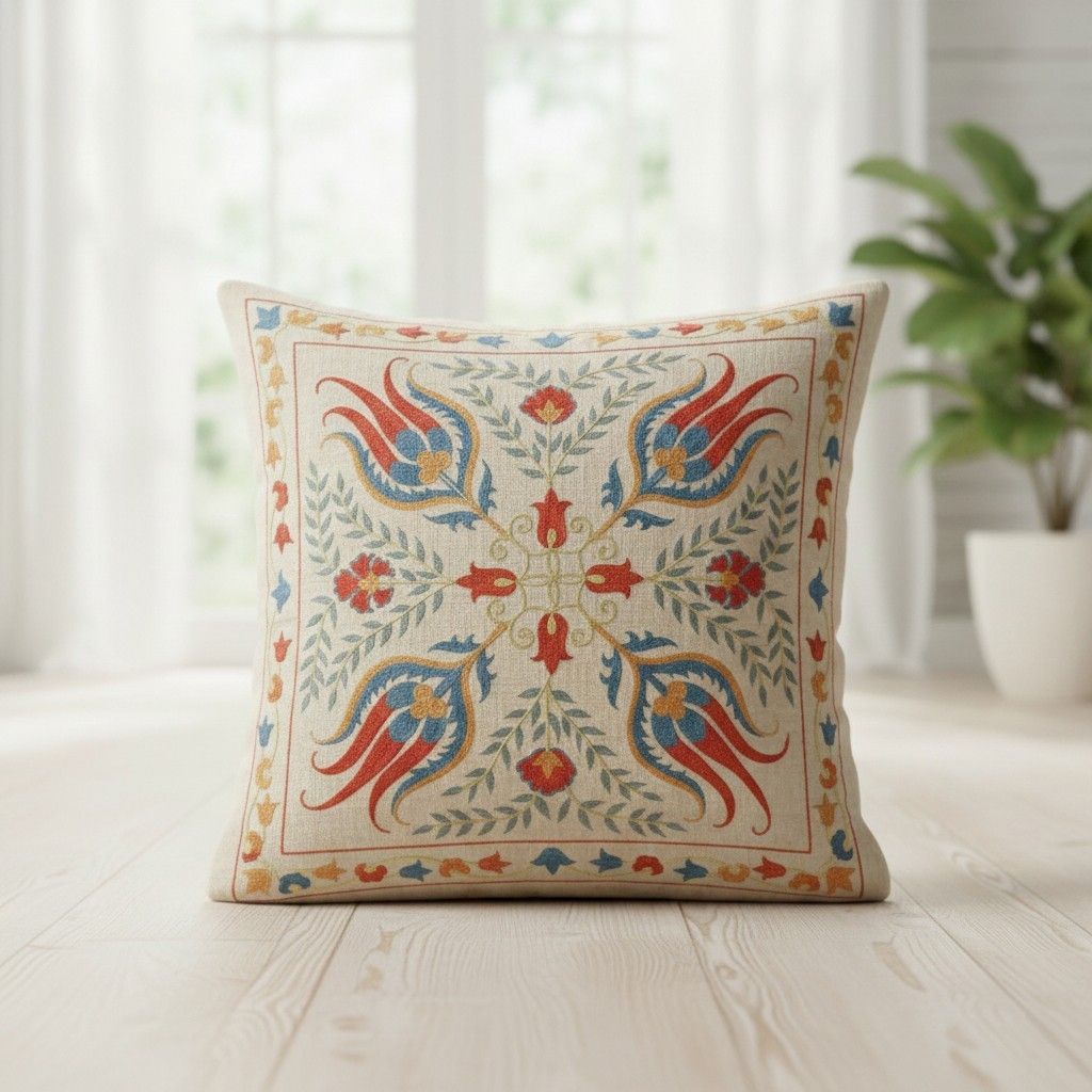 20"X20" 100% Silk Cushion Cover. Modern Lace Pillow. Embroidered Toss Pillow