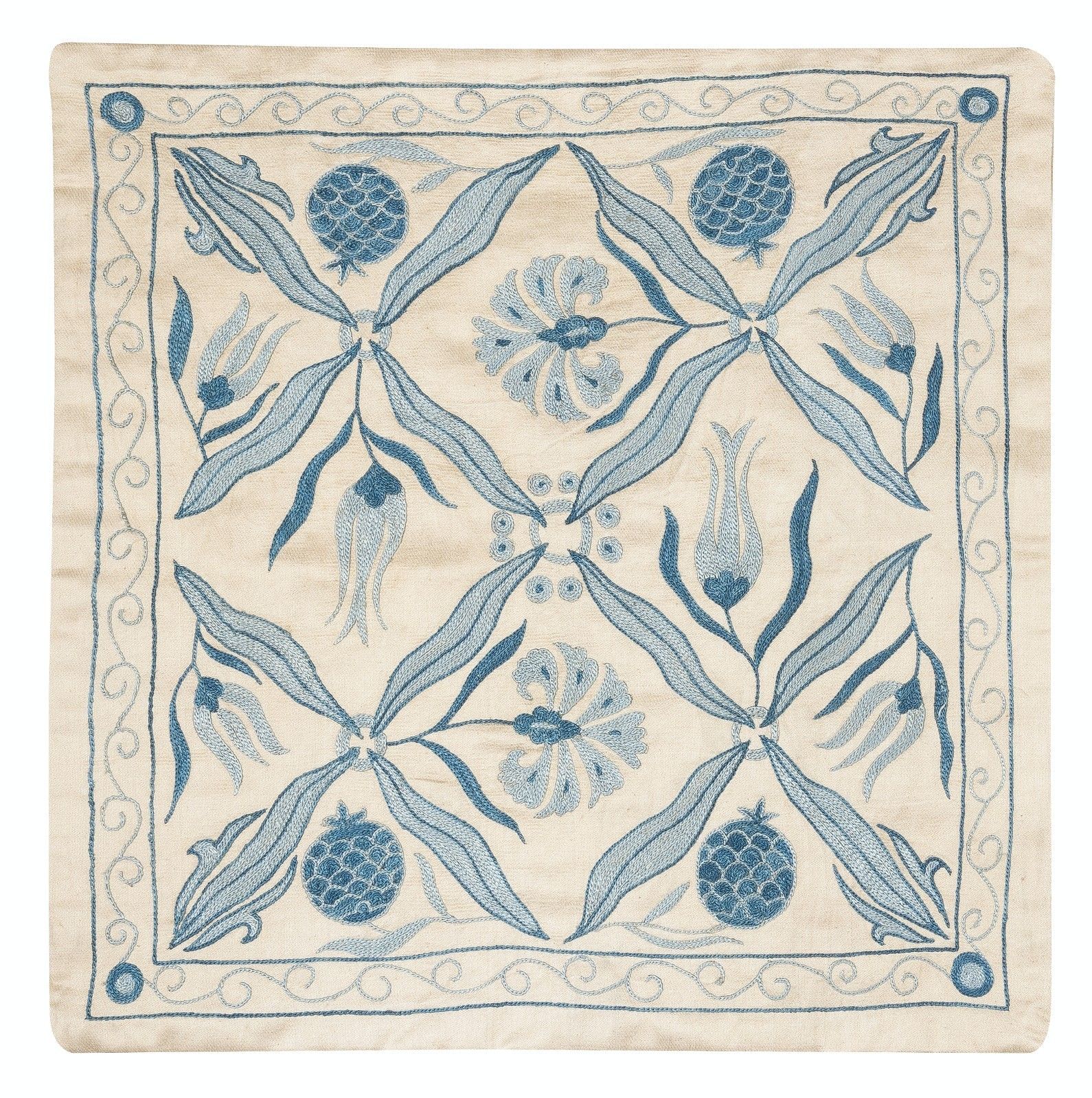 20"X20" All Silk Embroidered Cushion Cover. Blue Pillowcase. New Toss Pillow photo furniture