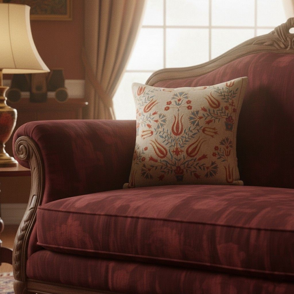 Housse de coussin brodée 20" x 20". Coussin décoratif traditionnel. Housse de coussin en soie