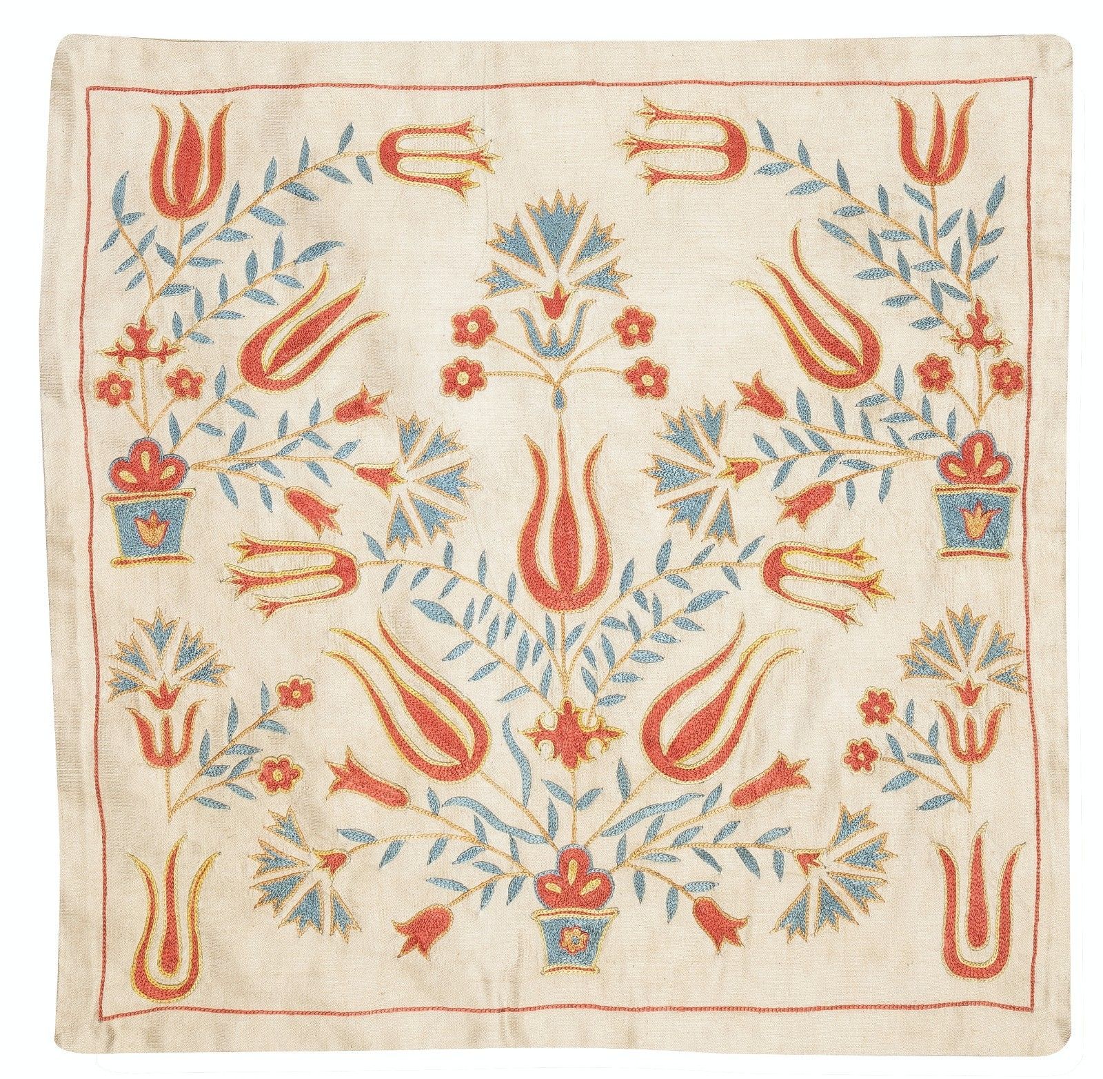 Housse de coussin brodée 20" x 20". Coussin décoratif traditionnel. Housse de coussin en soie photo for sale