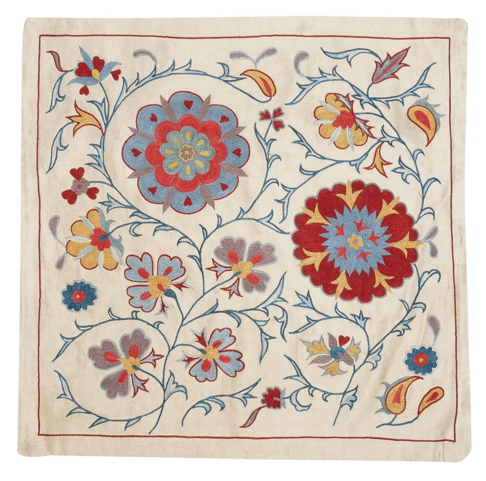 21"X21" Traditional 100% Silk Embroidered Pillow Cover. Handmade Cushion Cover photo furniture