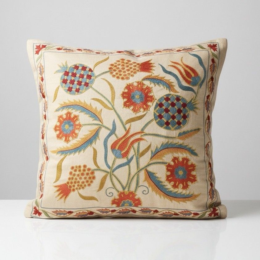 20"X20" 100% Silk Cushion Cover. Embroidered Lace Pillow. Modern Toss Pillow