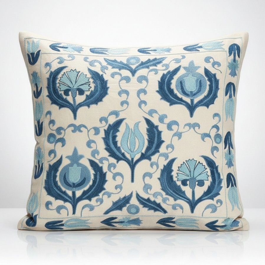 20"X20" 100% Silk Cushion Cover. Embroidered Pillowcase. Handmade Lace Pillow