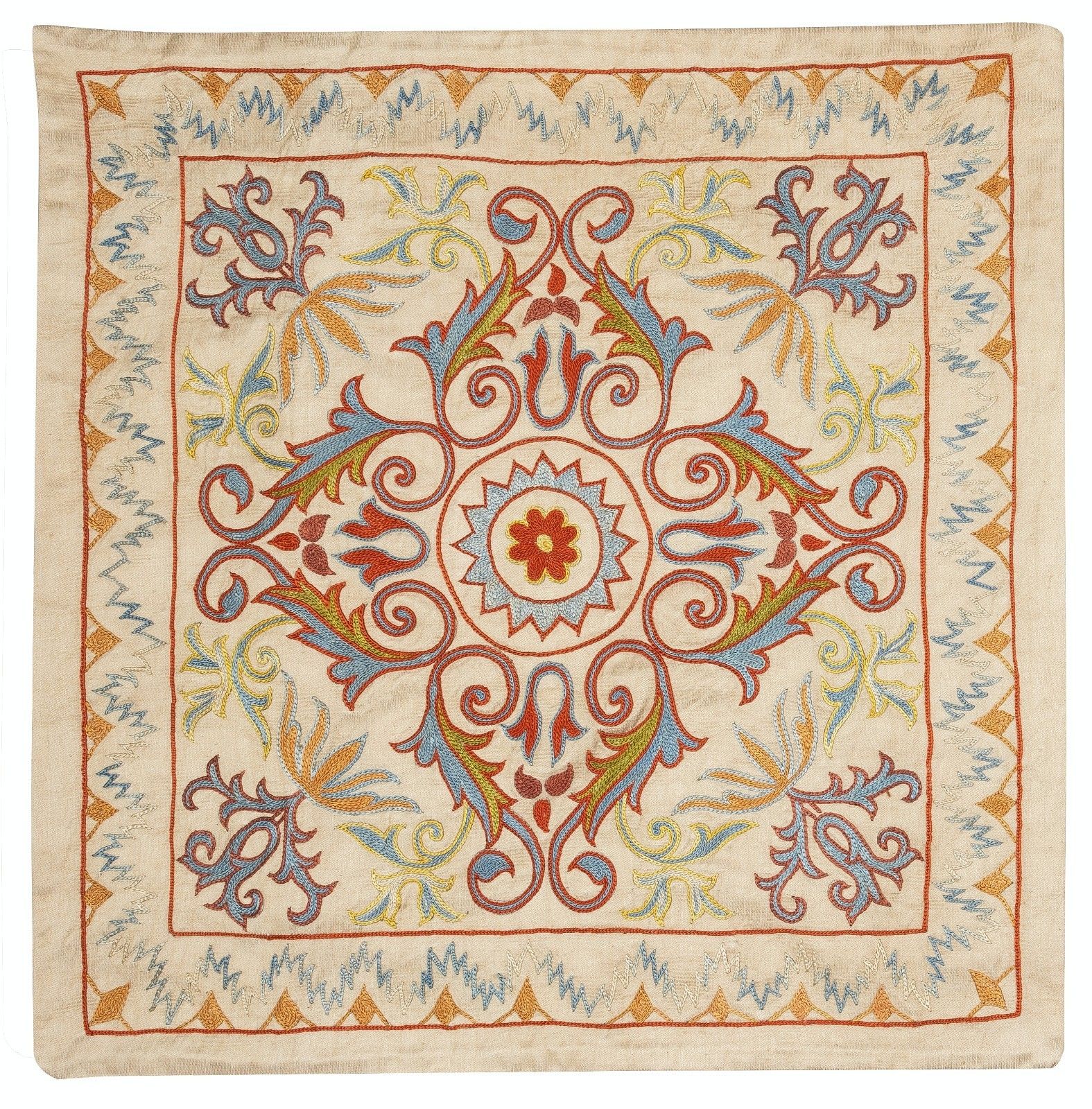 Housse de coussin traditionnelle 20" x 20". Housse de coussin 100 % soie. Taie d'oreiller brodée photo furniture