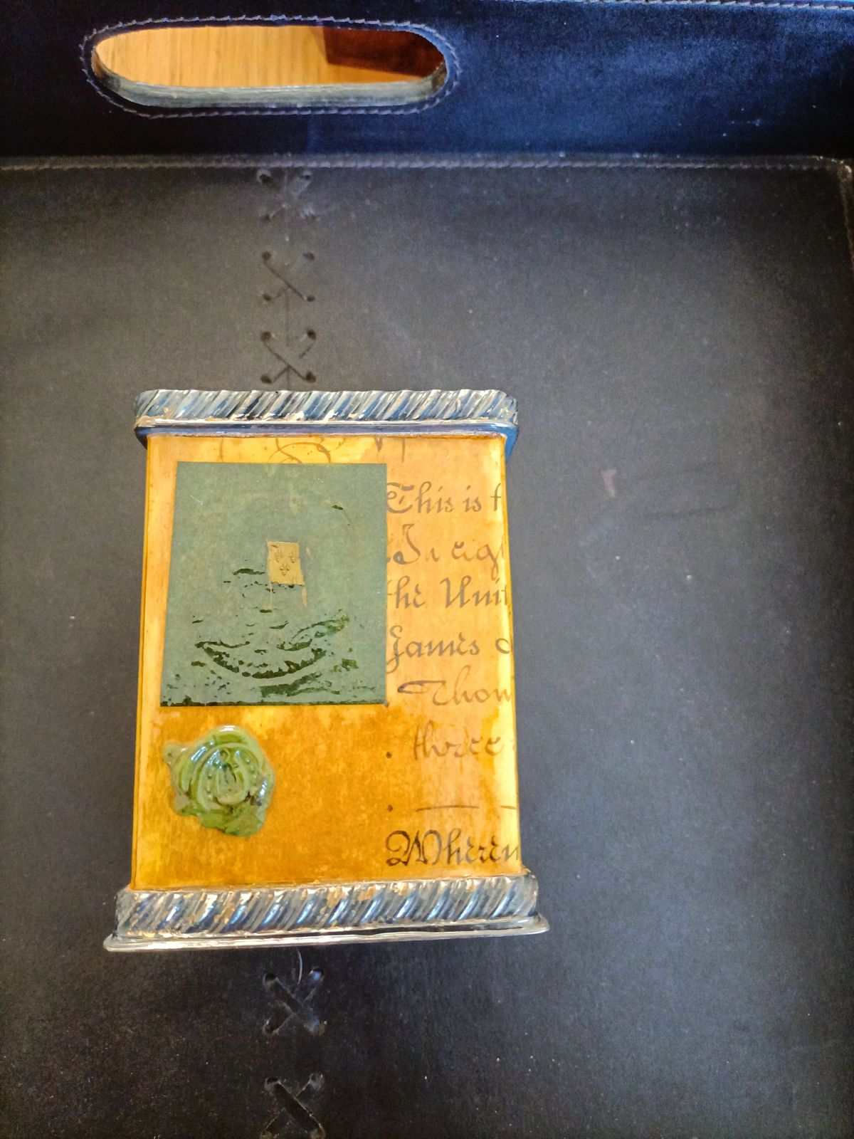 Small Desk Pen Tidy With Enamel Sides Showing English Text. photo buy