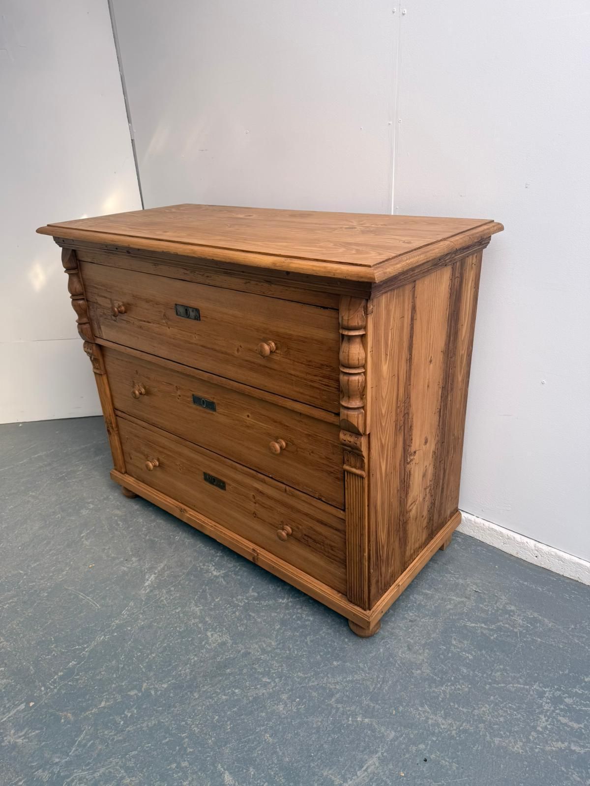 An Early Victorian Pine Hungarian Waxed 3 Drawer Chest Of Drawers