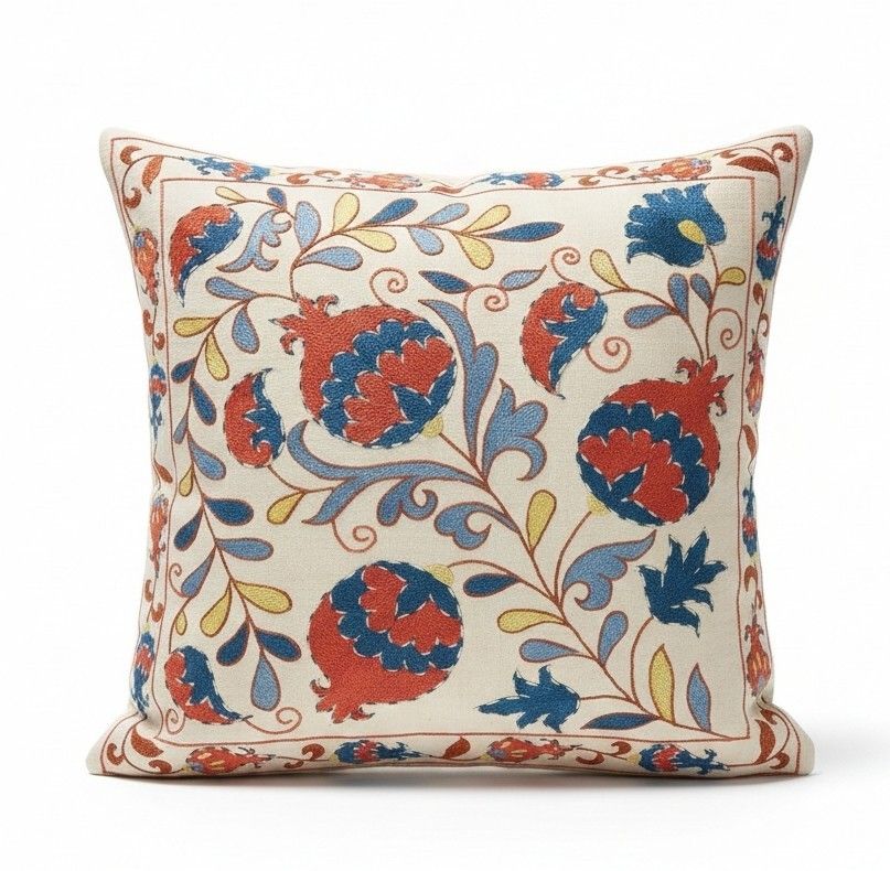 20"X21" 100% Silk Embroidered Cushion Cover. Pomegranate Patterned Throw Pillow photo furniture