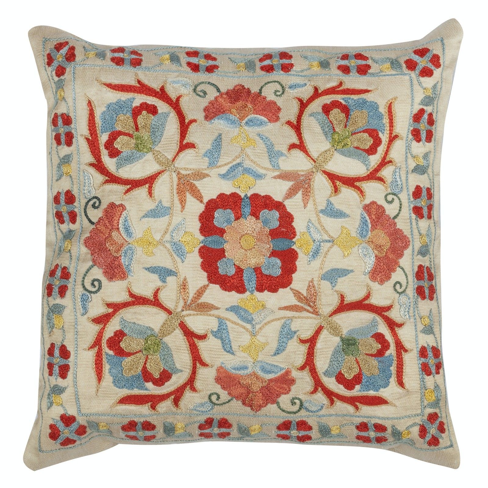 Housse de coussin d'appoint 30 x 30 cm en soie 100 %. Coussin décoratif brodé traditionnel