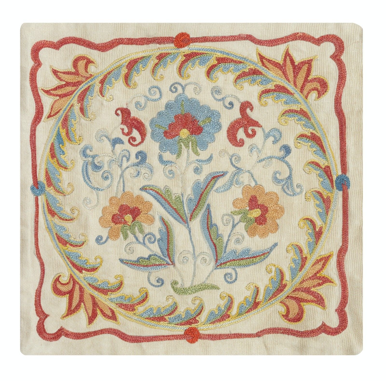 12"X12" 100% Silk Cushion Cover. Uzbek Throw Pillow. Embroidered Accent Pillow photo furniture