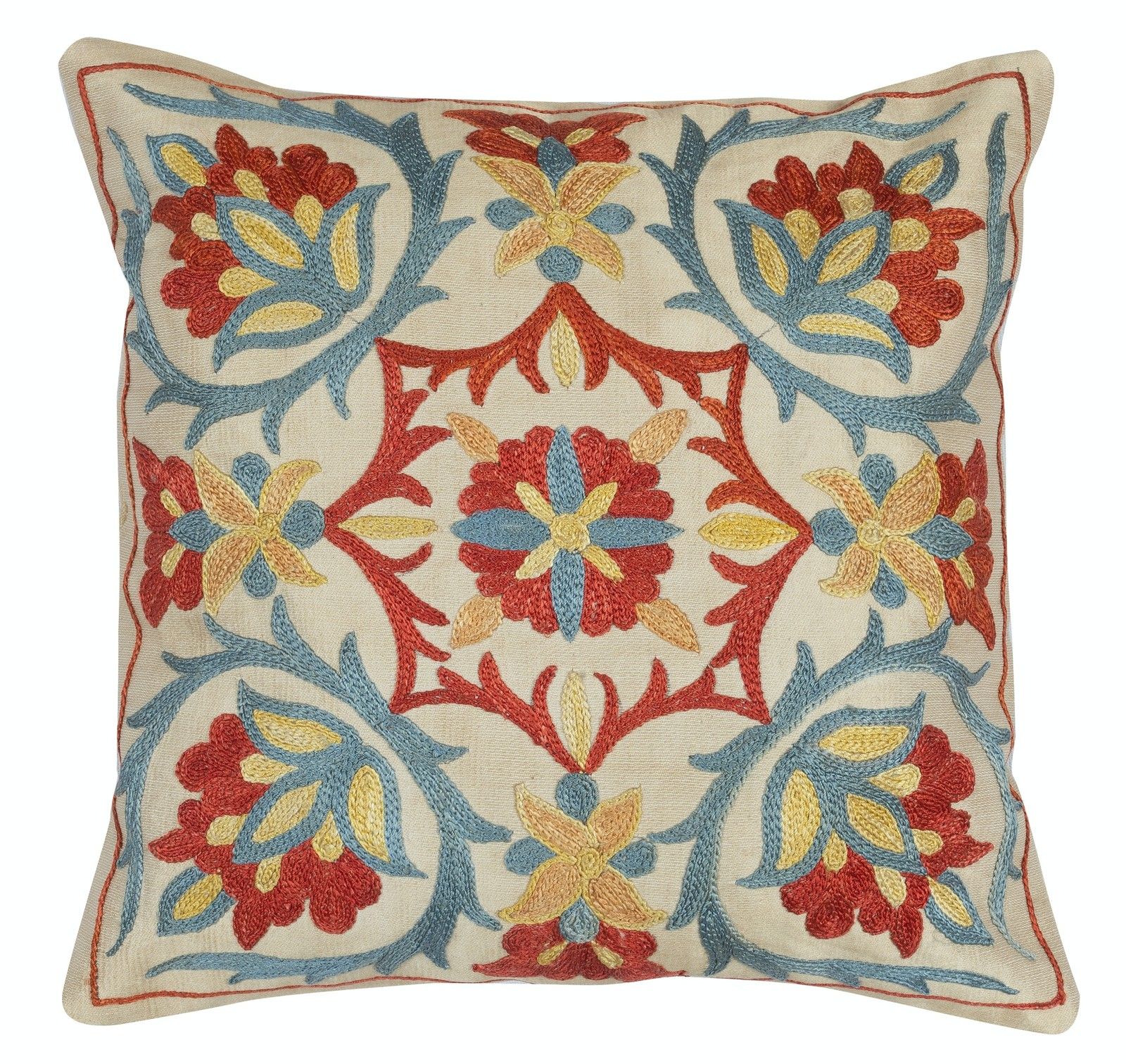 Housse de coussin 30 x 30 cm en soie brodée. Coussin décoratif traditionnel