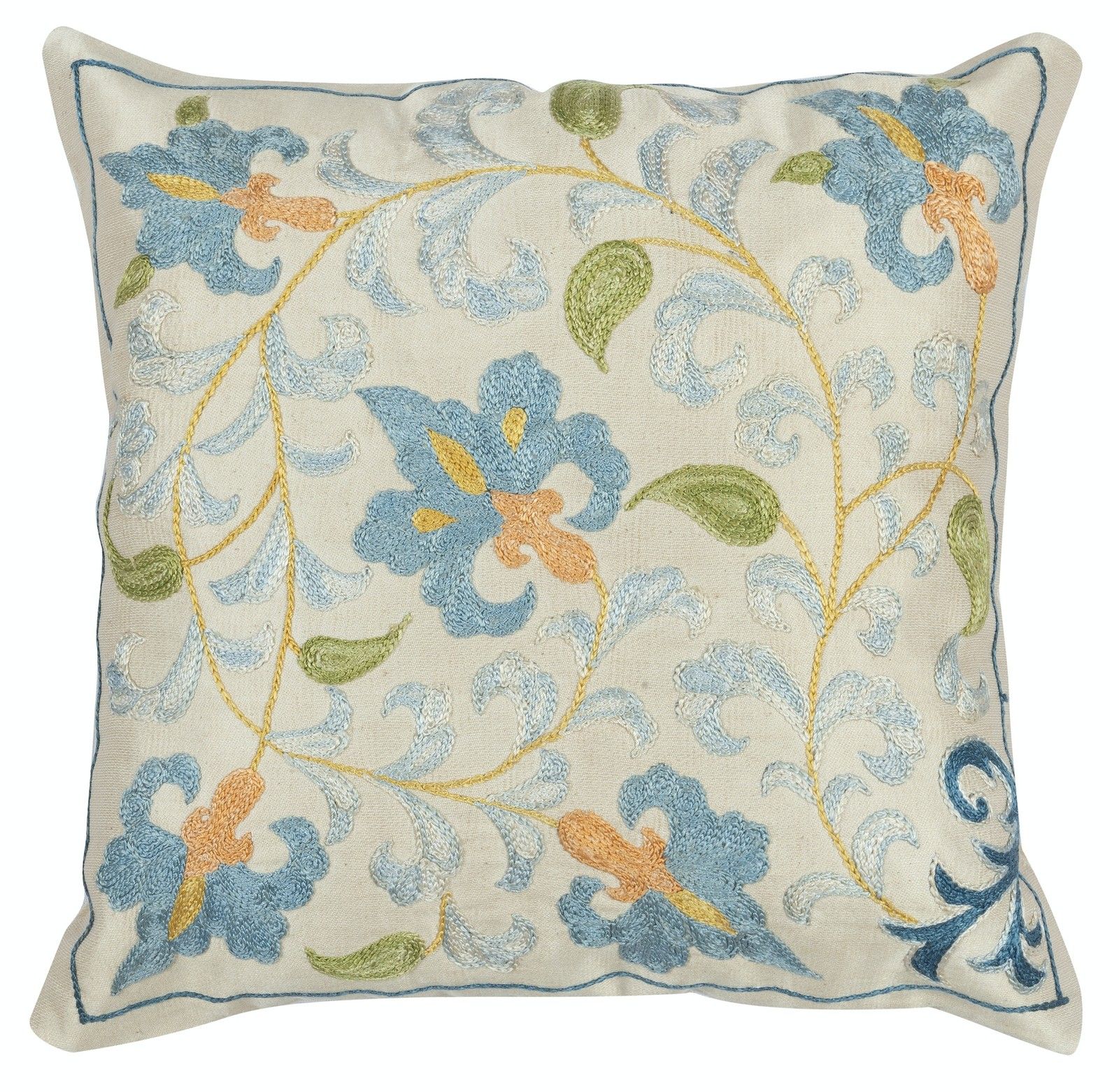 12"X12" 100% Silk Embroidered Accent Pillow Cover. Traditional Cushion Cover
