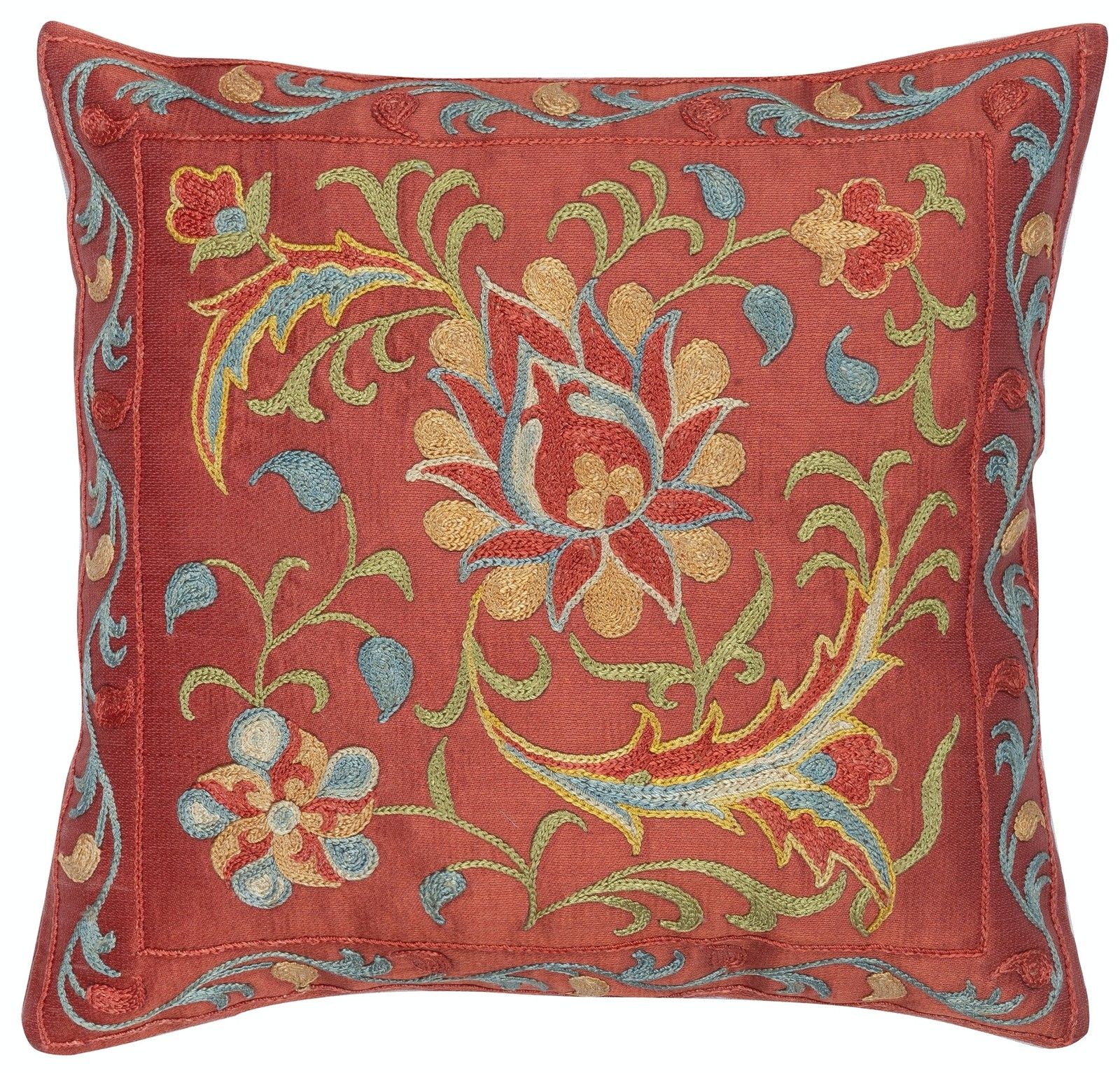 Housse de coussin 100 % soie 11" × 12", brodée traditionnelle