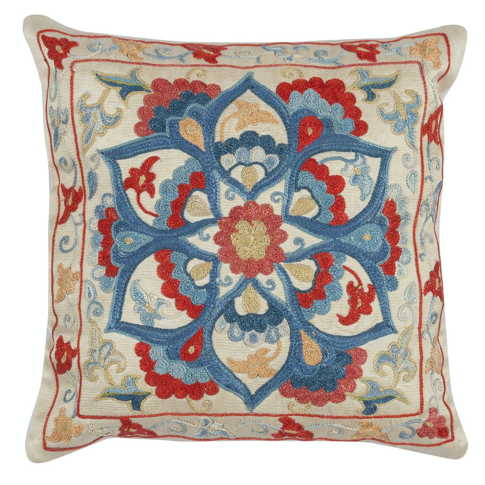 12"X12" Embroidered 100% Silk Cushion Cover. Traditional Handmade Accent Pillow