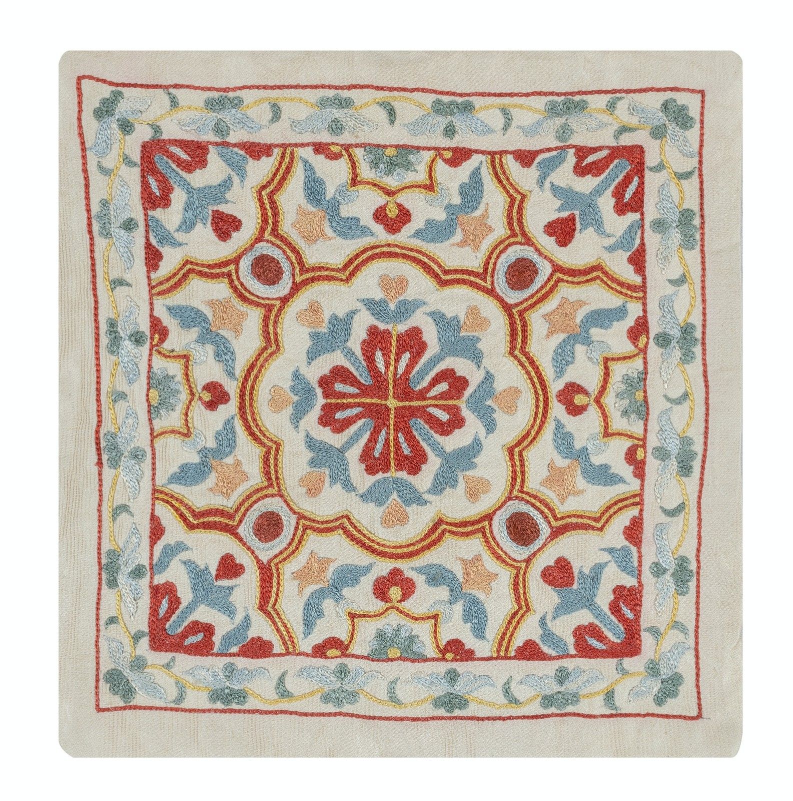 12"X12" 100% Silk Cushion Cover. Suzani Accent Pillow. Embroidered Throw Pillow photo furniture