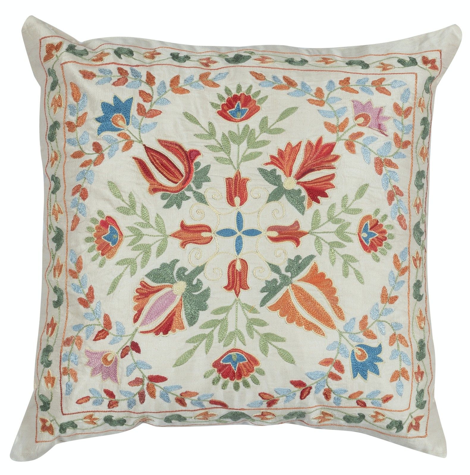 Lot de 2 housses de coussin 50 x 50 cm en soie 100 %, brodées et faites main photo Textiles