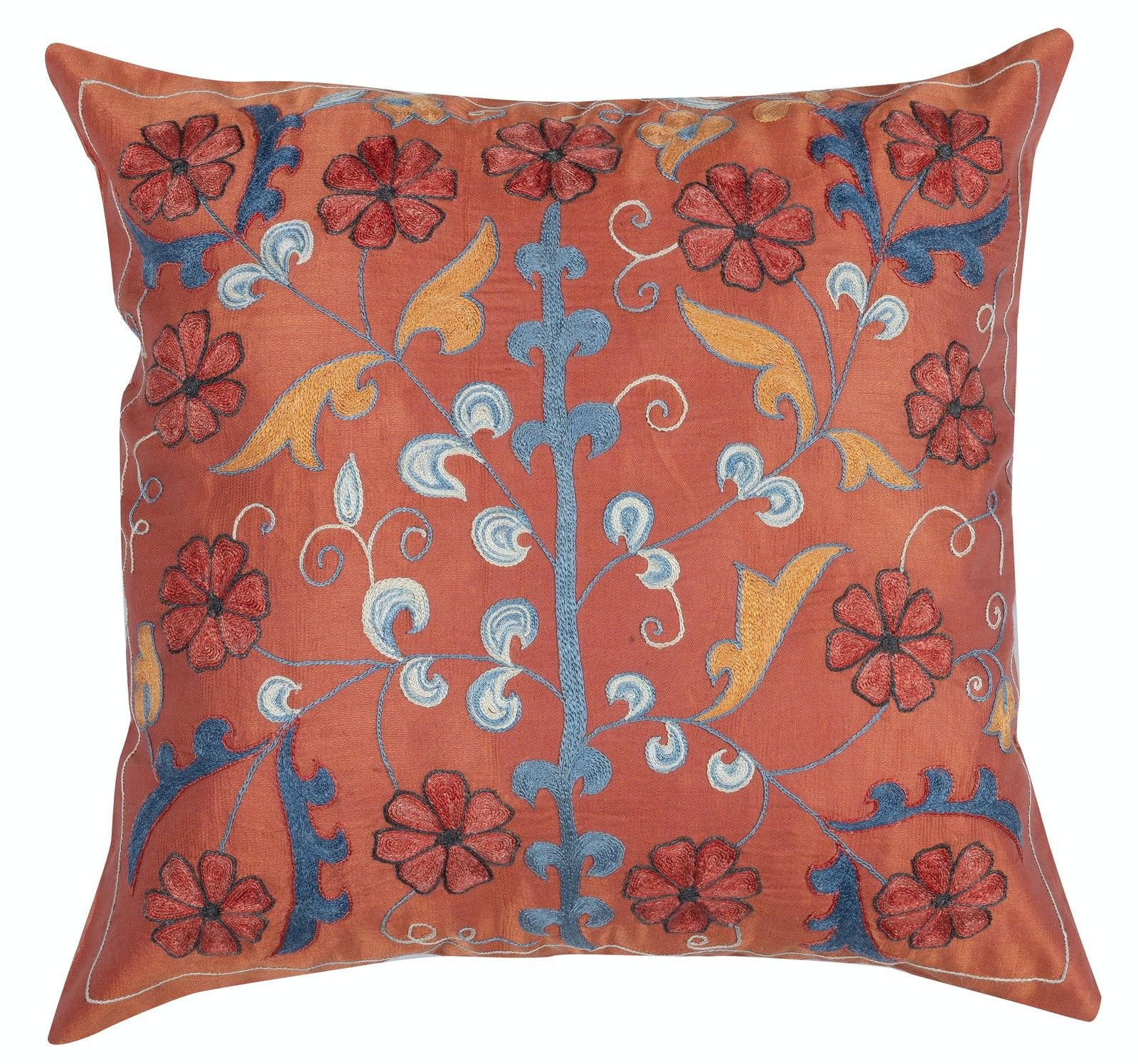 Lot de 2 housses de coussin brodées 100 % soie, 50 x 50 cm - Coussins décoratifs faits main photo Textiles