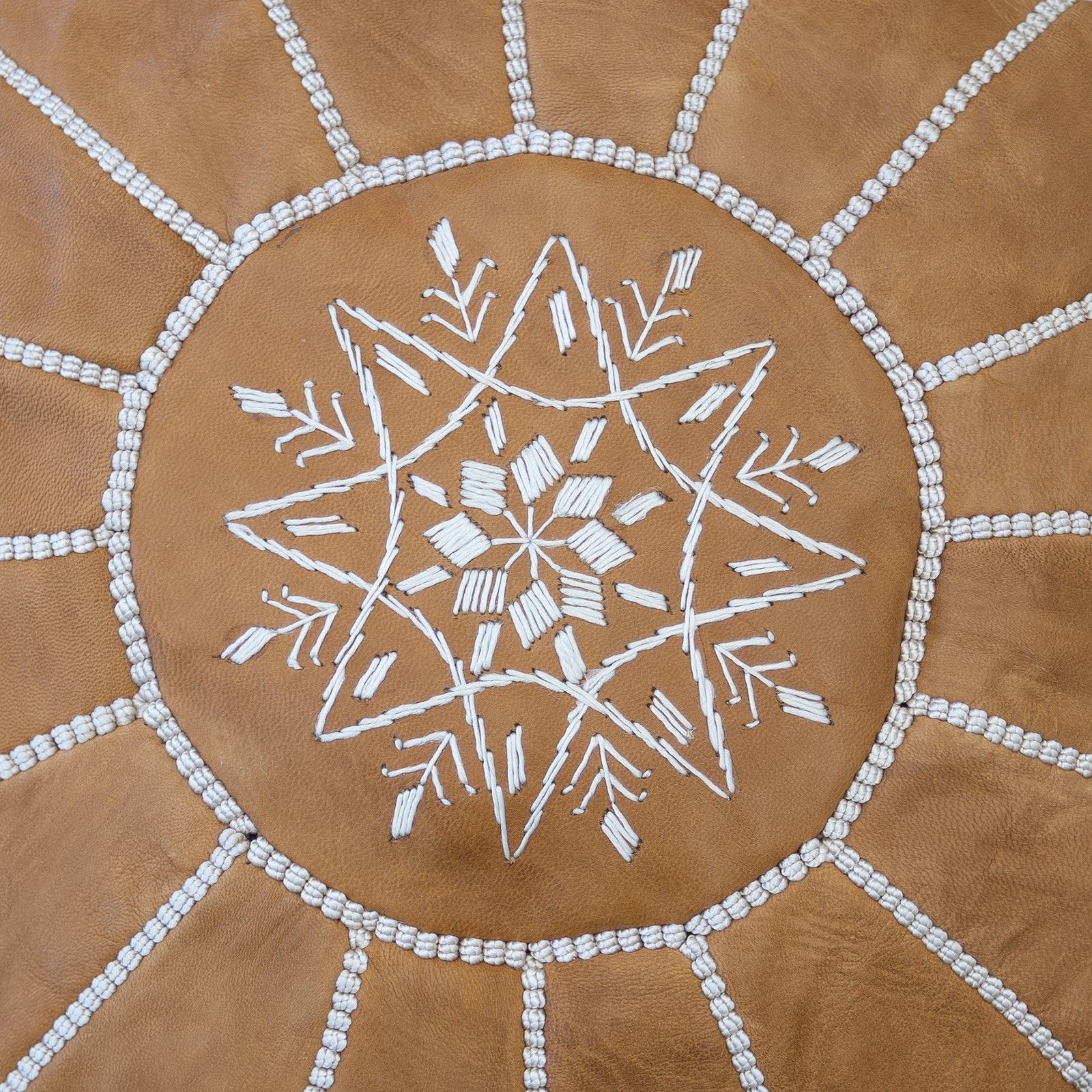 Housse de pouf ronde en cuir véritable marron, non rembourrée - repose-pieds travaillé à la main photo 171.0
