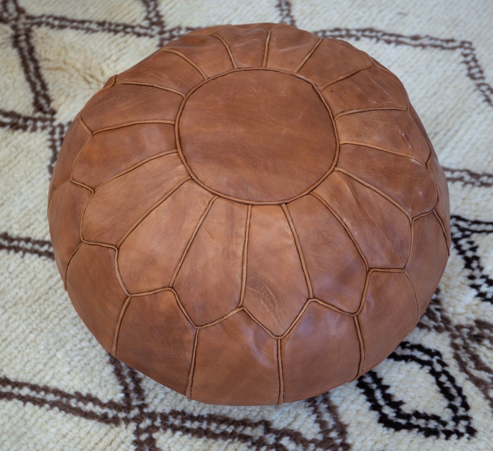 Hand Tooled Brown Round Geniune Leather Pouf. Unstuffed. Custom Option Available photo furniture