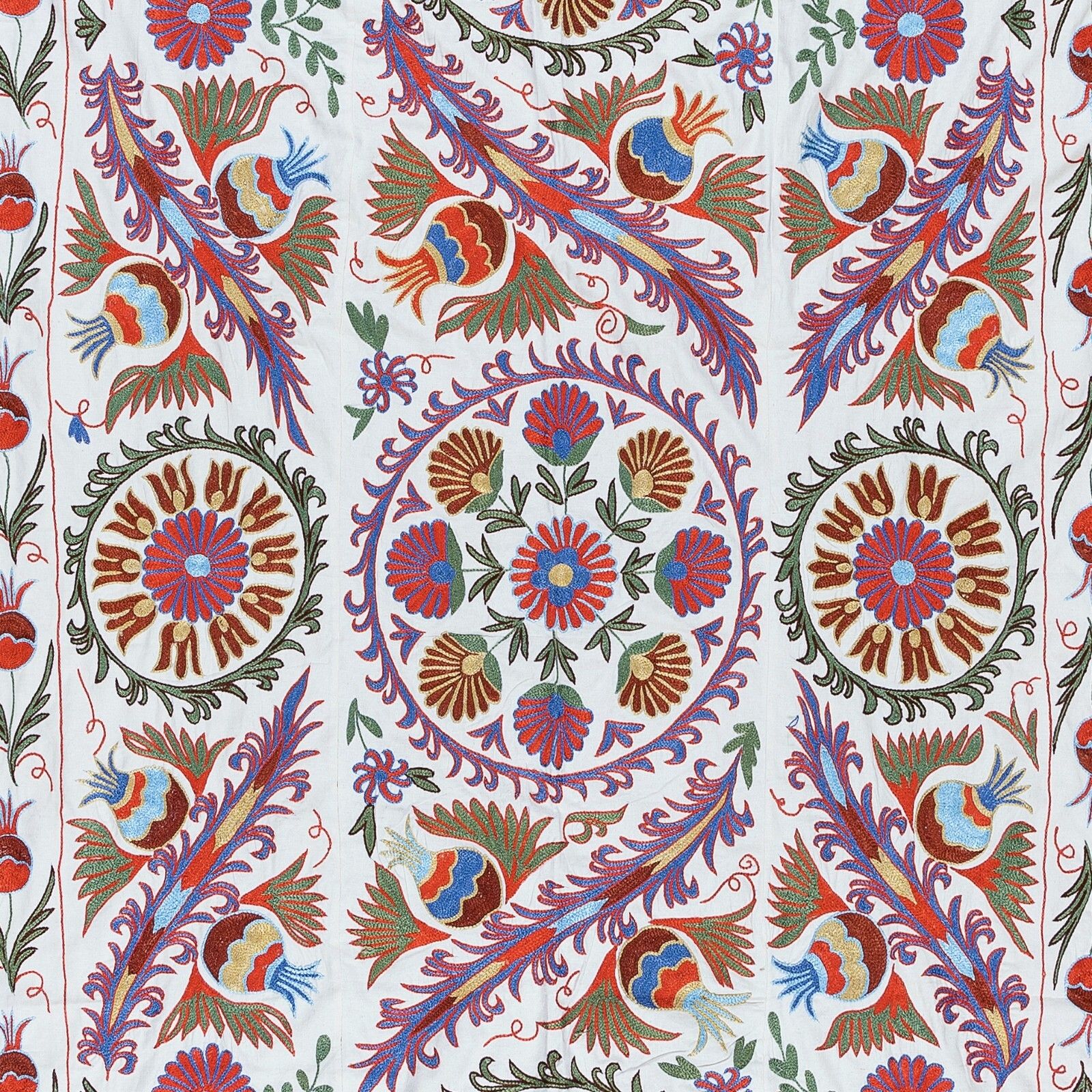 4.5x7.3 Ft Silk Embroidered Bed Cover, Suzani Wall Hanging, Handmade Tablecloth photo for sale