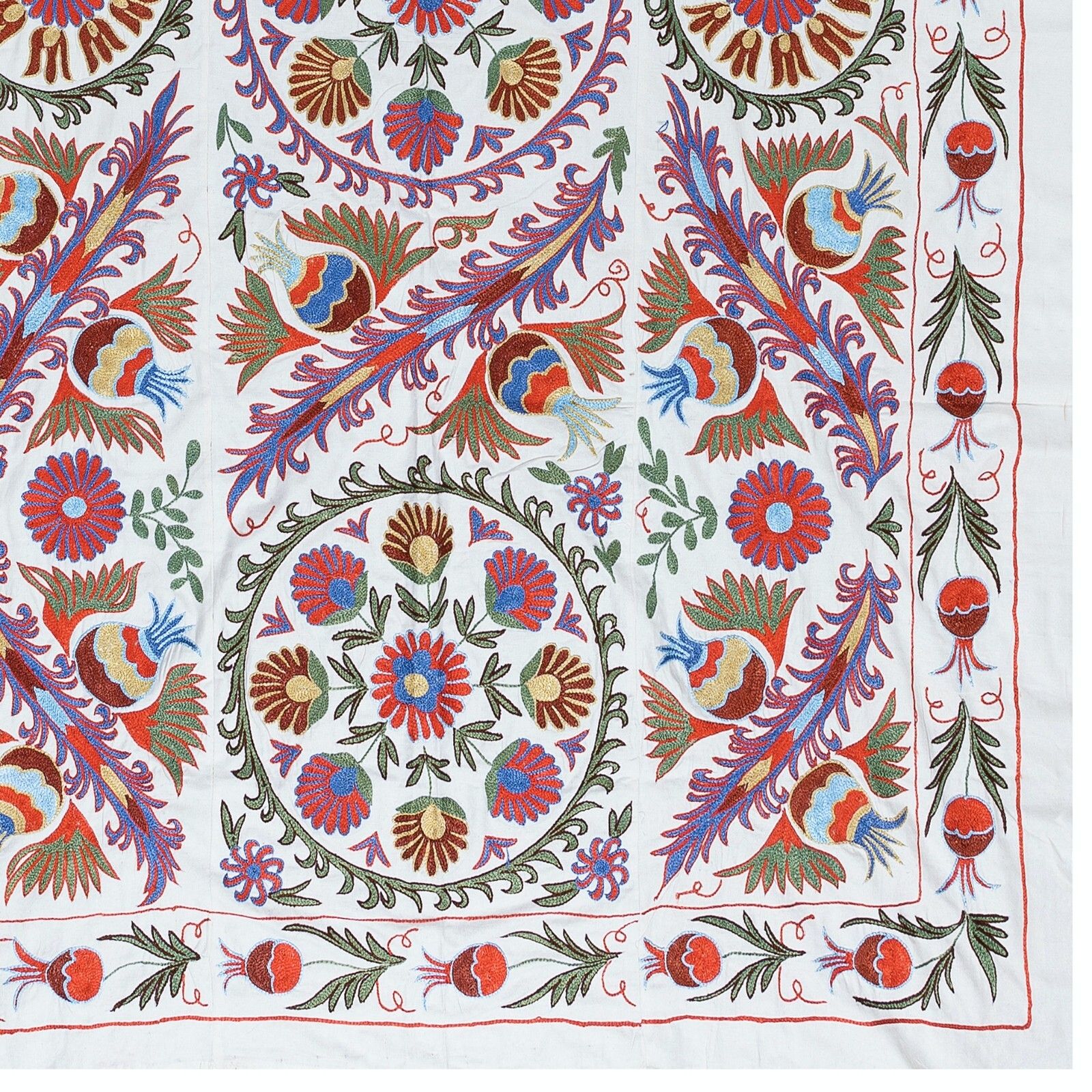 4.5x7.3 Ft Silk Embroidered Bed Cover, Suzani Wall Hanging, Handmade Tablecloth photo Textiles