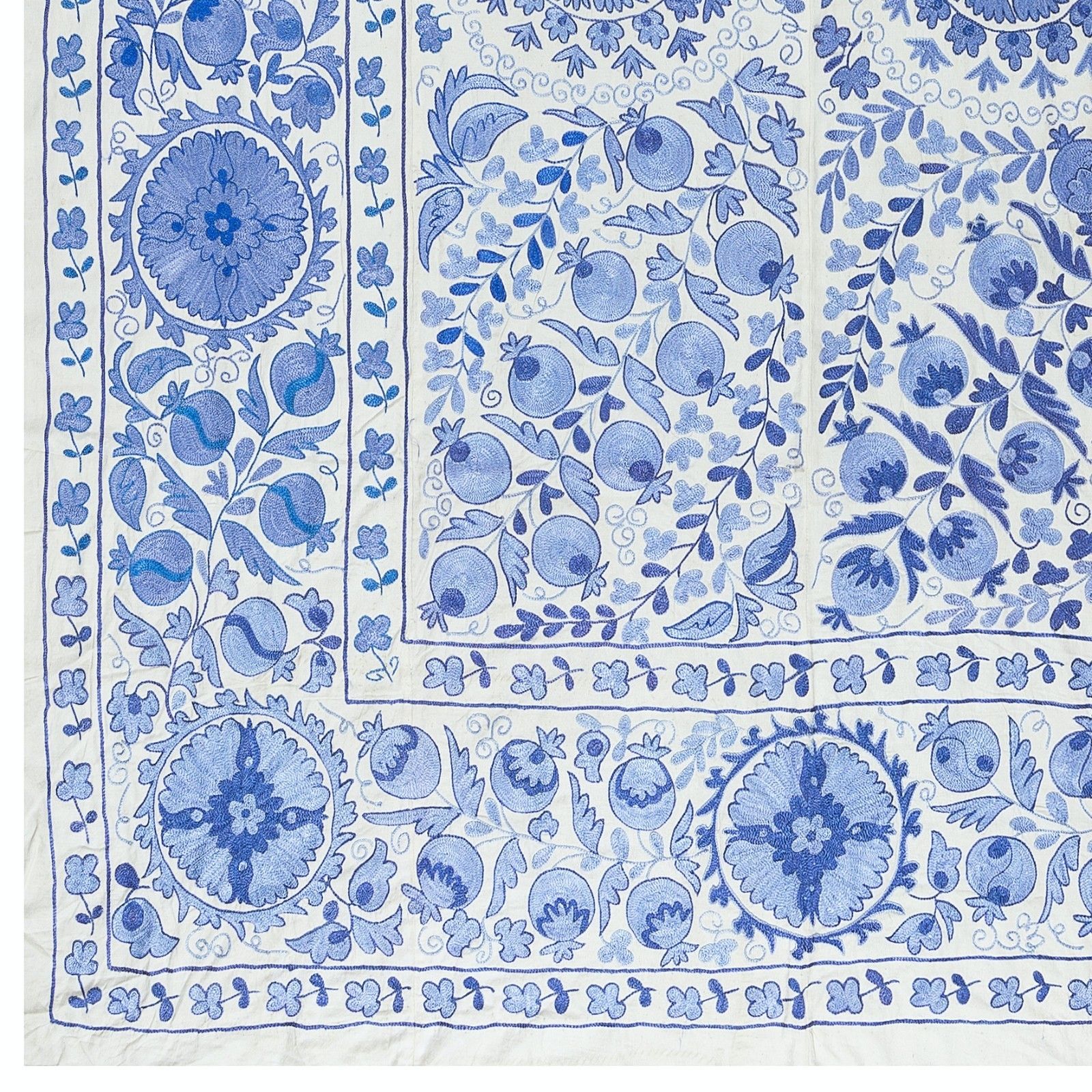 6.3x8.3 Ft Silk Wall Hanging, Embroidered Bedspread, Blue Tablecloth, New Throw photo Textiles