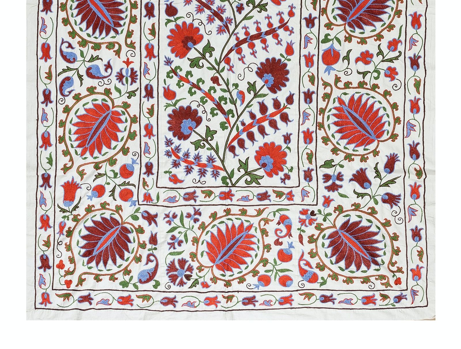 4.5x6.9 Ft Silk Hand Embroidered Suzani Bed Cover, Decorative Uzbek Wall Hanging photo for sale