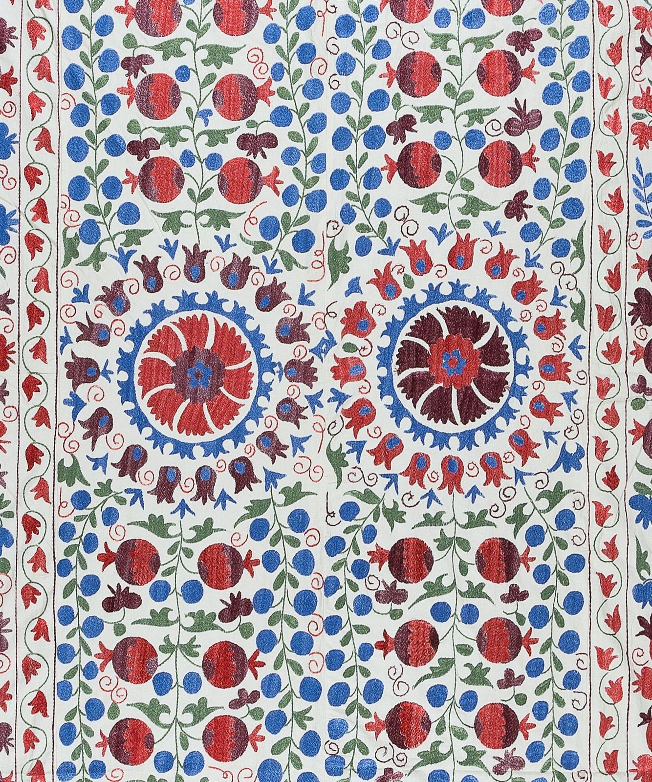 6.3x8.3 Ft Silk Hand Embroidered Suzani Bed Cover, Decorative Uzbek Wall Hanging photo Art