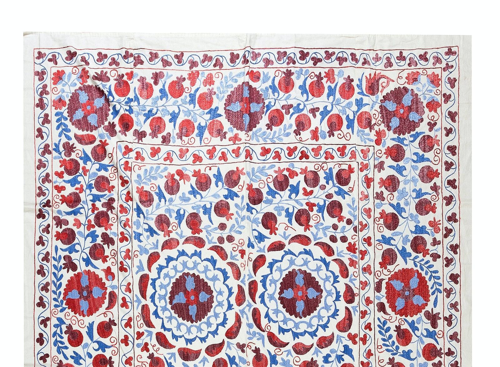 6.2x8 Ft Silk Hand Embroidered Suzani Bed Cover, Decorative Uzbek Wall Hanging photo furniture
