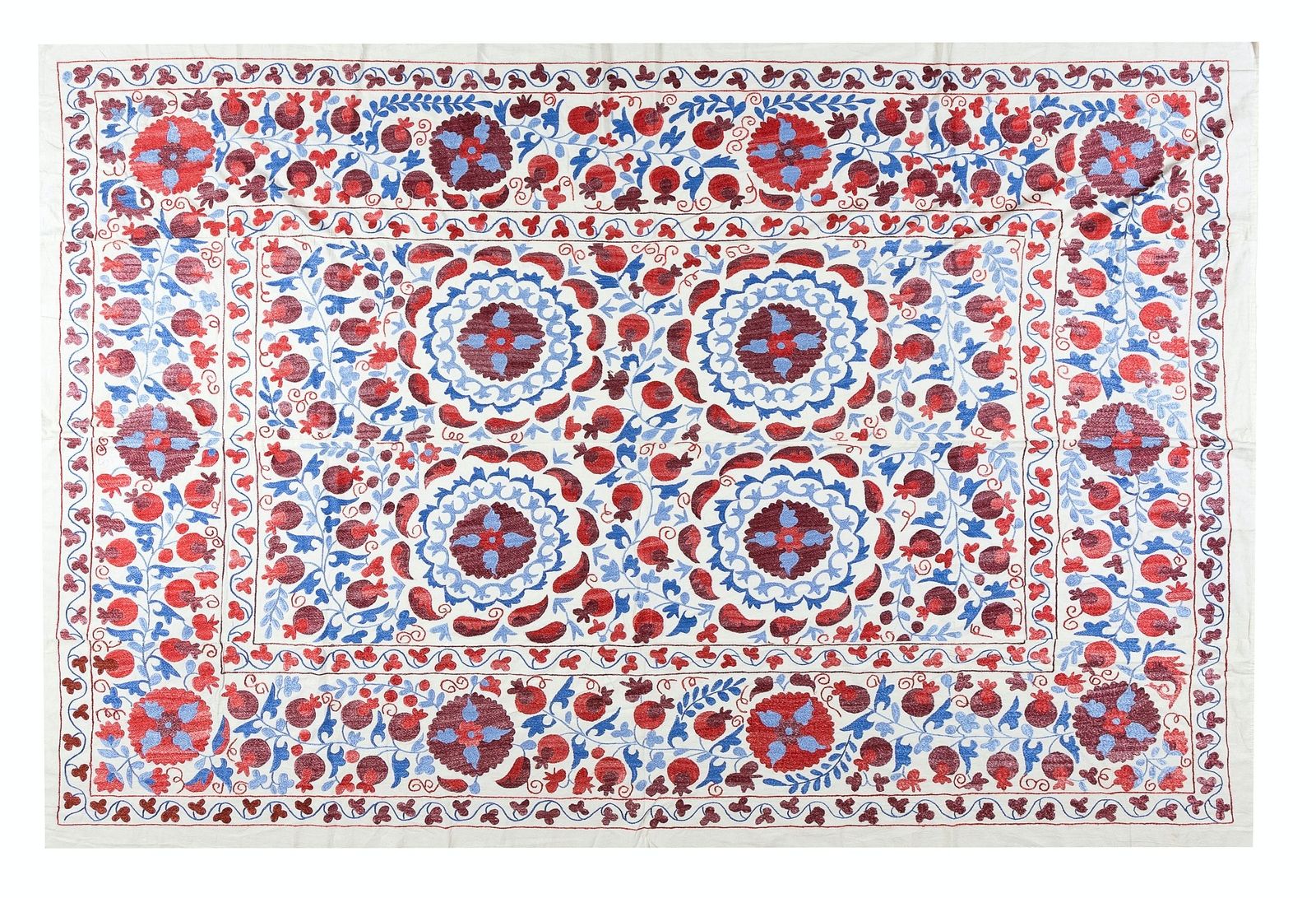 6.2x8 Ft Silk Hand Embroidered Suzani Bed Cover, Decorative Uzbek Wall Hanging photo 854.0
