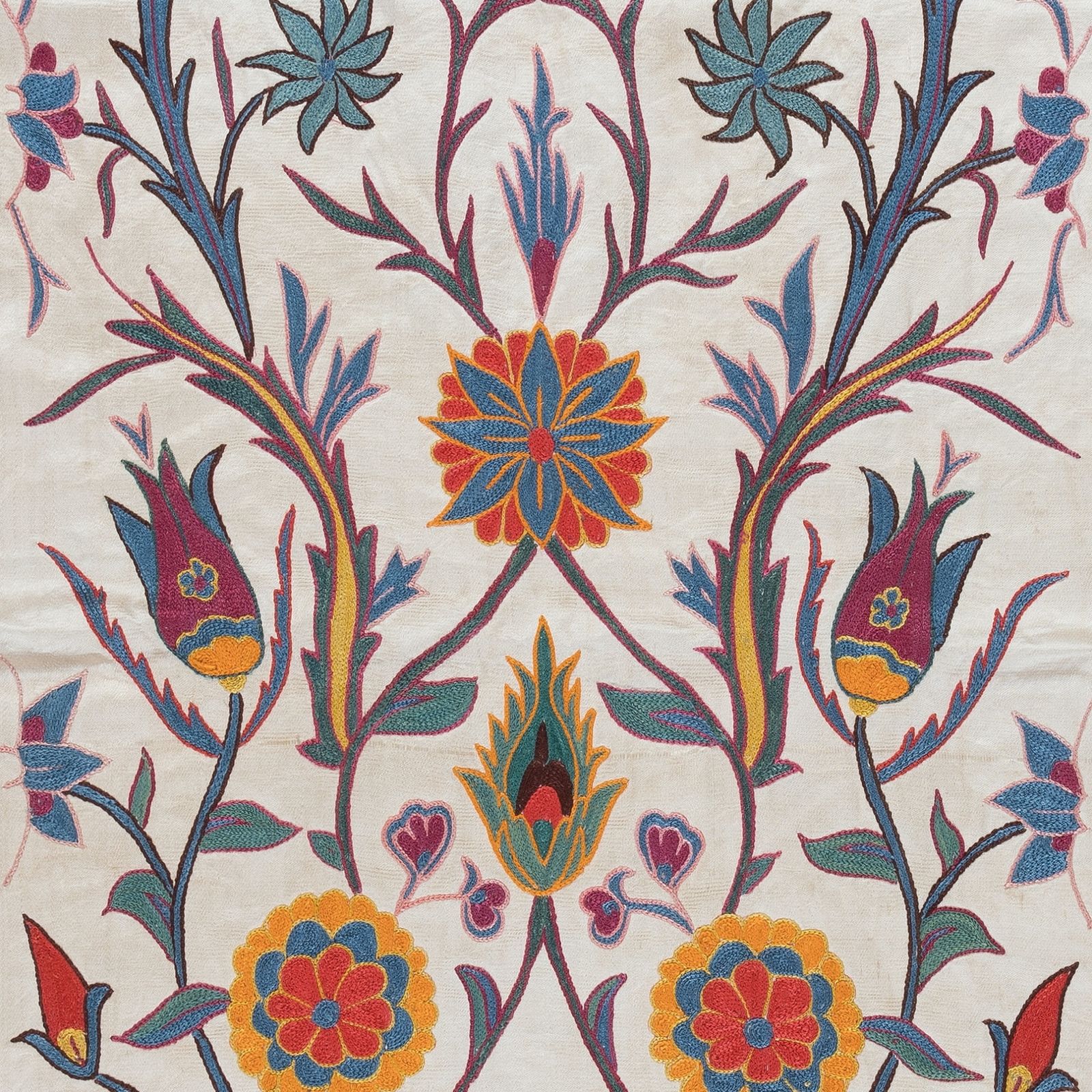 21"X41" 100% Silk Wall Hanging With Floral Design, Embroidered Uzbek Tapestry photo Art