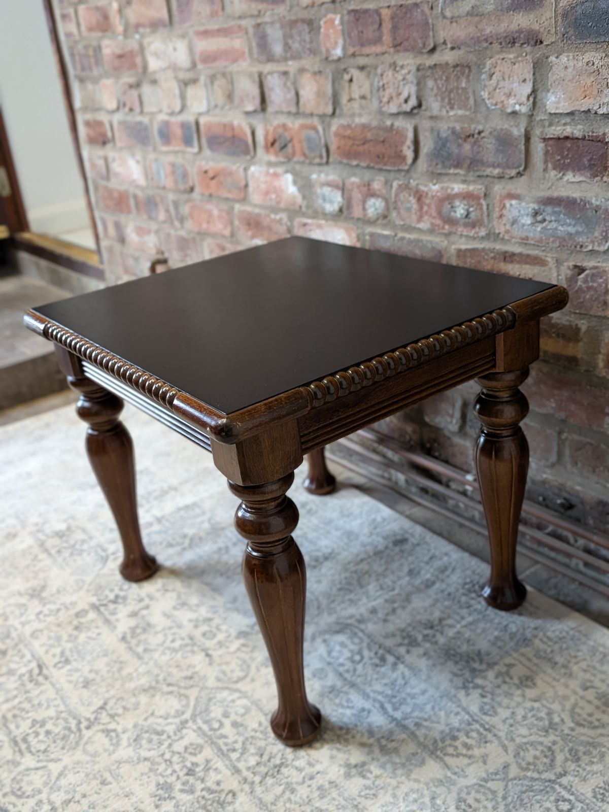 Oak Side Table With Painted Black Top And Bobbin Trim photo Furniture