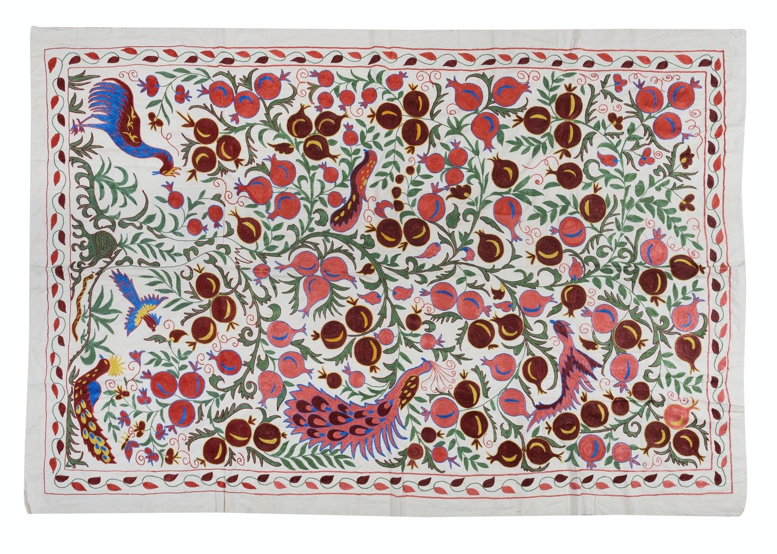 4.9x7 Ft Pomegranate Tree Design Crochet Wall Hanging, Silk Embroidery Bedspread photo 719.0