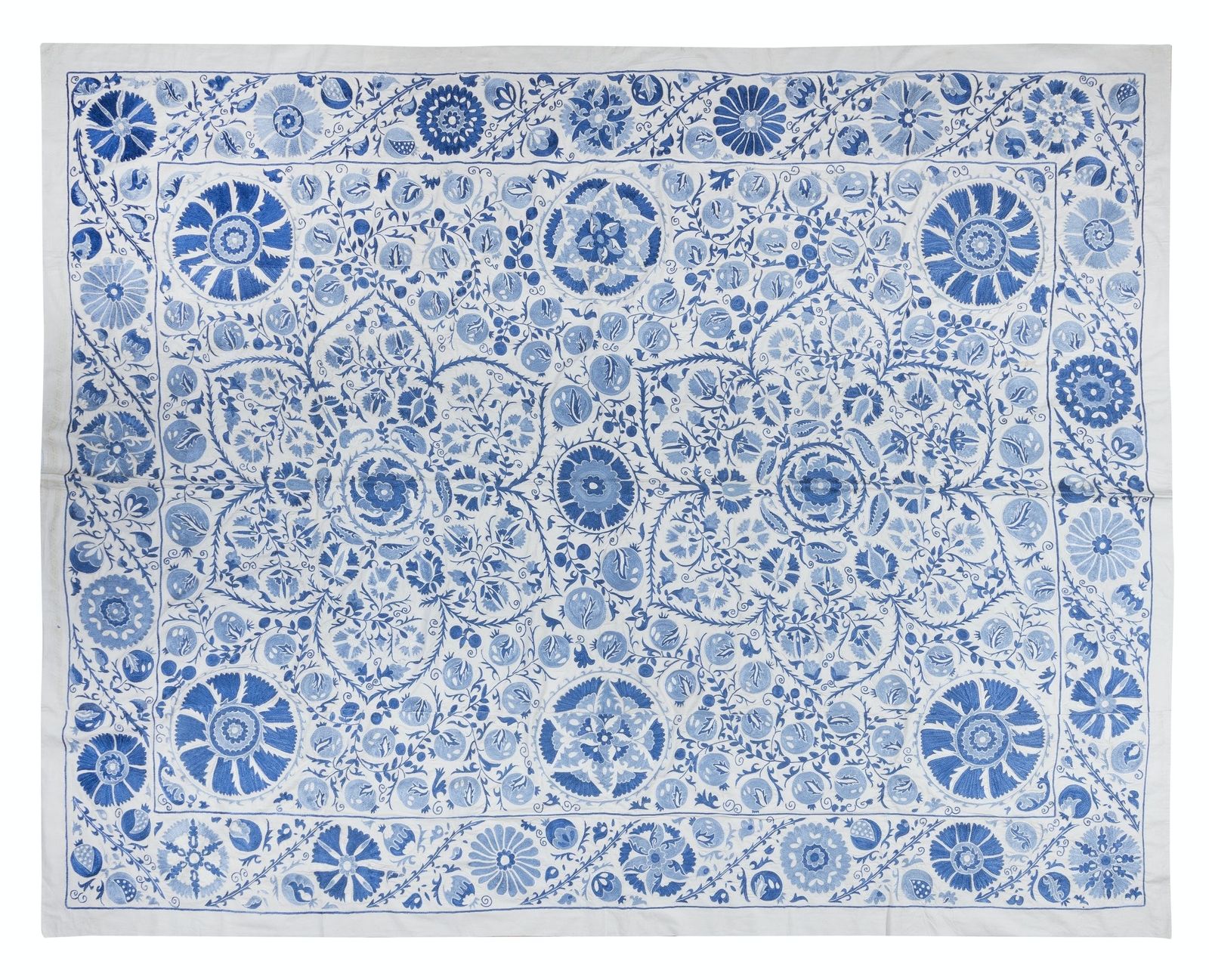 6.6x8.4 Ft Crochet Suzani Wall Hanging, Silk Bed Cover, Hand Embroidered Bedding photo Textiles
