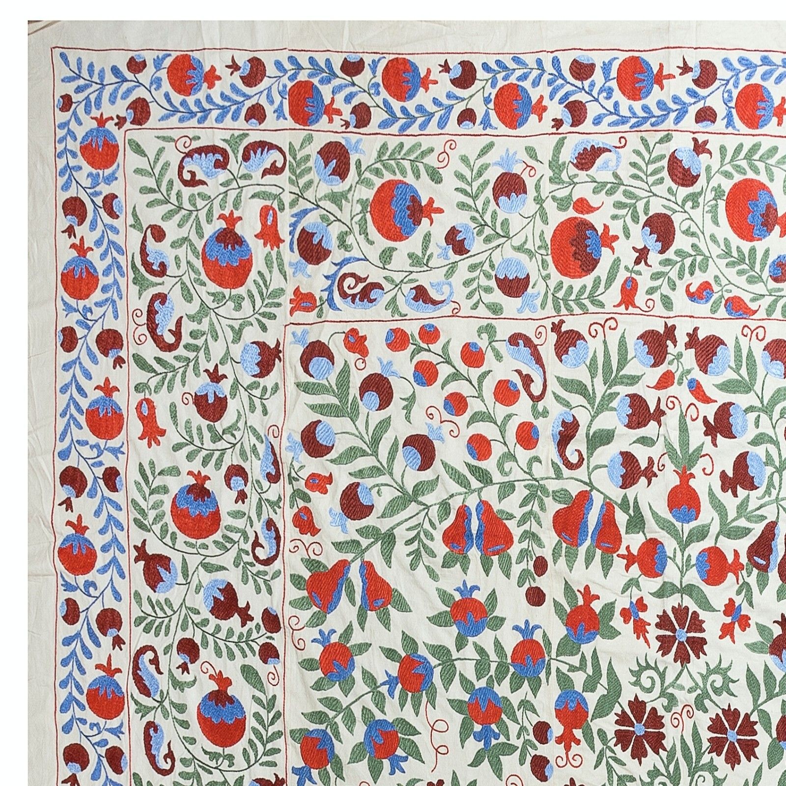 8x10 Ft Silk Embroidered Bed Cover, Suzani Wall Hanging, Magnificent Tapestry photo furniture