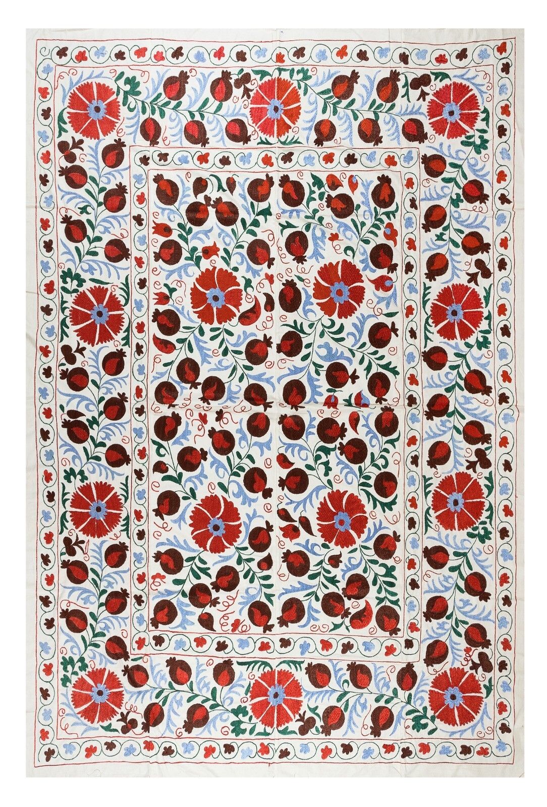 Tenture murale brodée en soie 6,4 x 8,4 ft, couvre-lit fait main, tapisserie Suzani