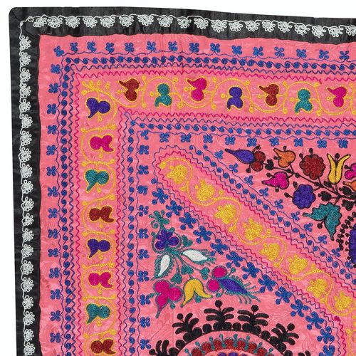 4x5.4 Ft Embroidered Silk & Cotton Wall Hanging. Pink Bed Cover. New Tablecloth photo furniture