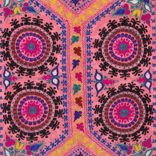 4x5.4 Ft Embroidered Silk & Cotton Wall Hanging. Pink Bed Cover. New Tablecloth photo 447.0
