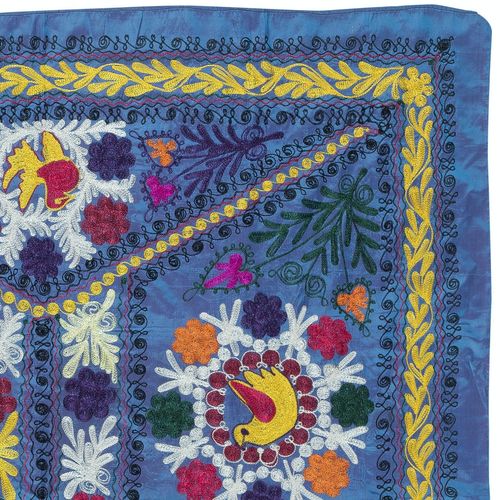 4.2x6 Ft Embroidered Silk & Cotton Wall Hanging. Blue Bed Cover. New Tablecloth photo for sale