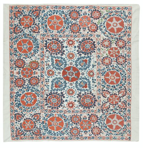 Tenture murale brodée en soie 5 x 5 ft. Nappe traditionnelle. Couvre-lit ouzbek