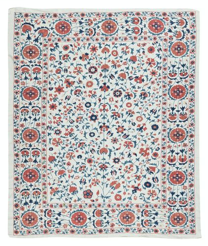4,7 x 5,6 ft geborduurde zijden wanddoek. Nieuw tafelkleed. Authentiek beddengoed