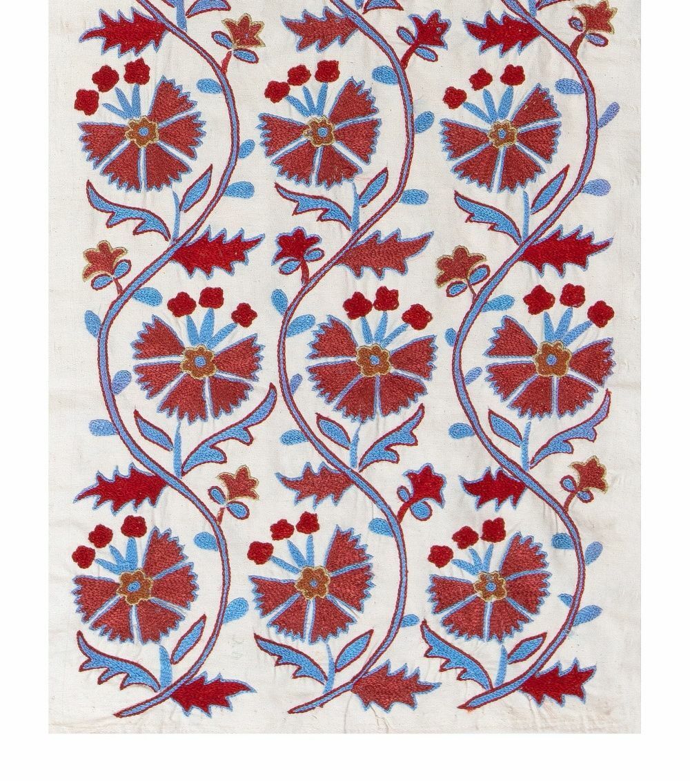 Chemin de table suzani ouzbek 1,7 x 6,2 ft, broderie à la main en soie, tenture murale photo Textiles