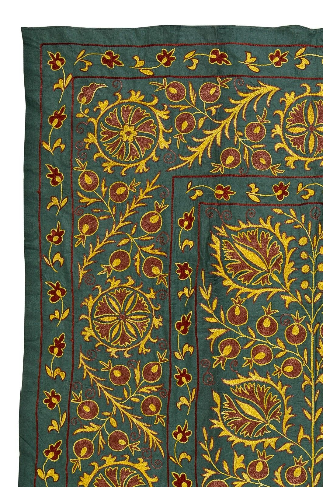 4.6x6.9 Ft Silk Embroidery Wall Hanging, Modern Green Tapestry, Uzbek Wall Decor photo furniture