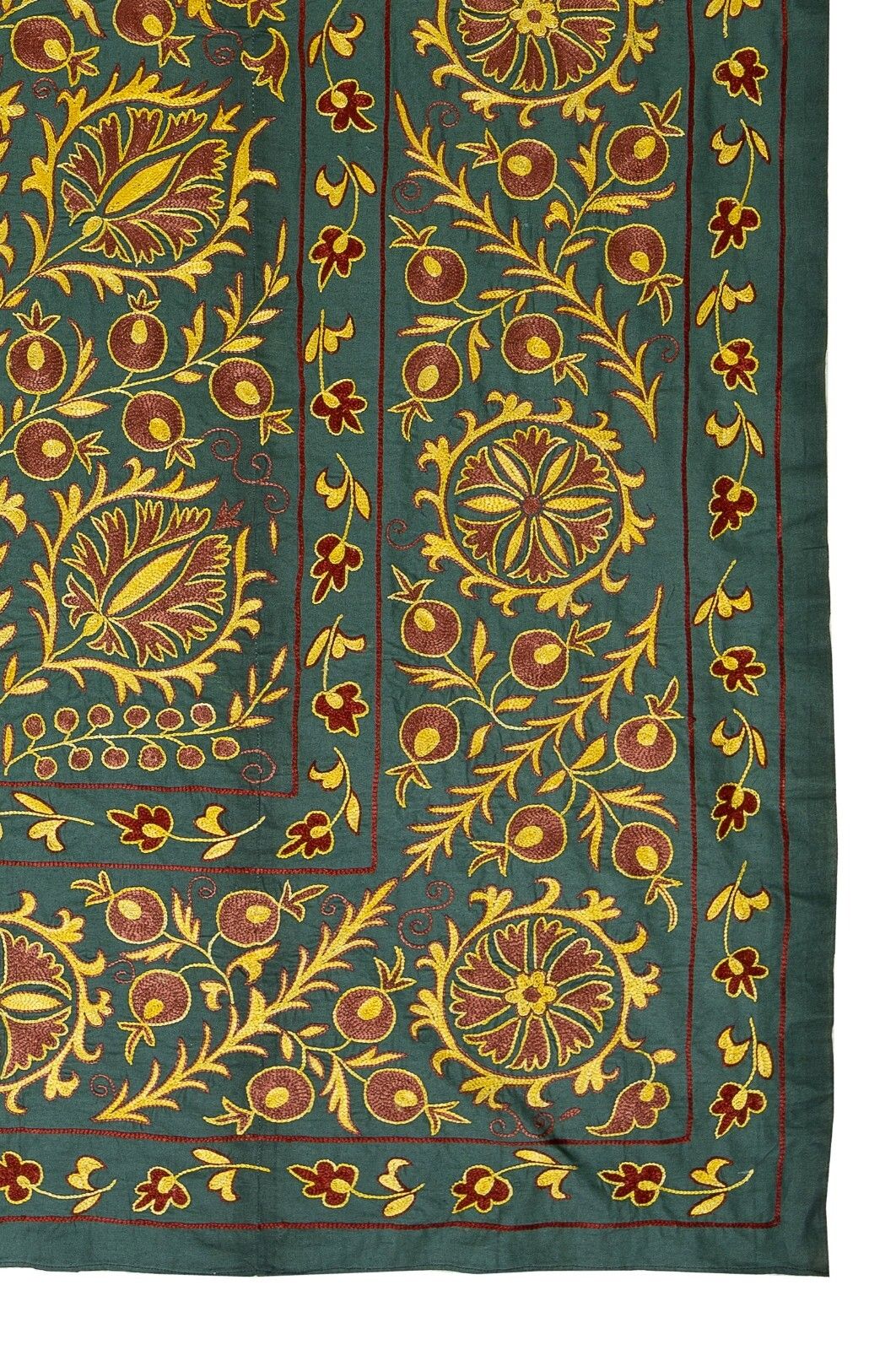 4.6x6.9 Ft Silk Embroidery Wall Hanging, Modern Green Tapestry, Uzbek Wall Decor photo 642.0